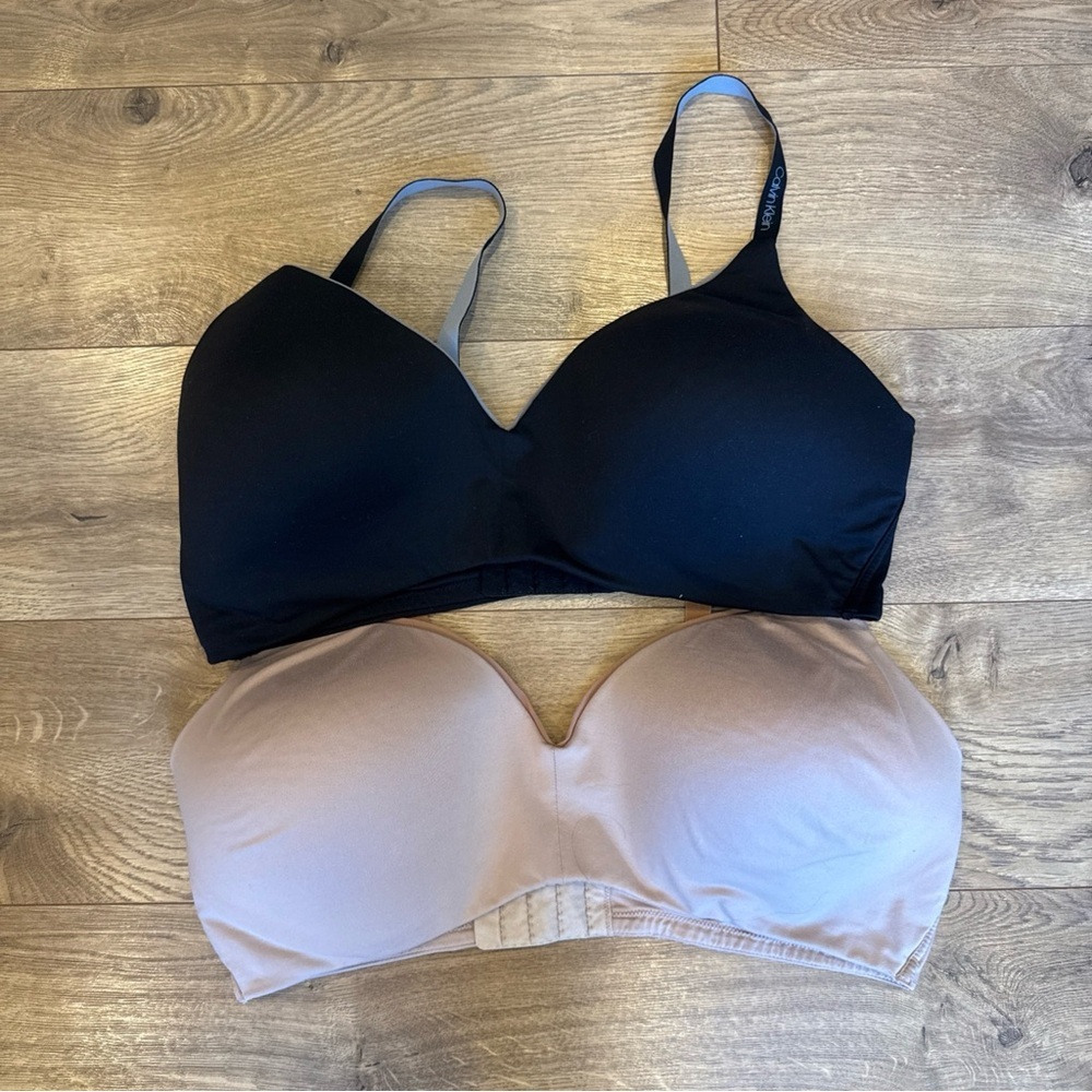 Calvin Klein 2-Pack Lightly Lined Wirefree Bra Brushed Microfiber, Blk/Cedar, XL